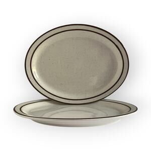 Vintage Buffalo China Restaurant Ware| Oval | Speckled | Brown Bands | lot of 2